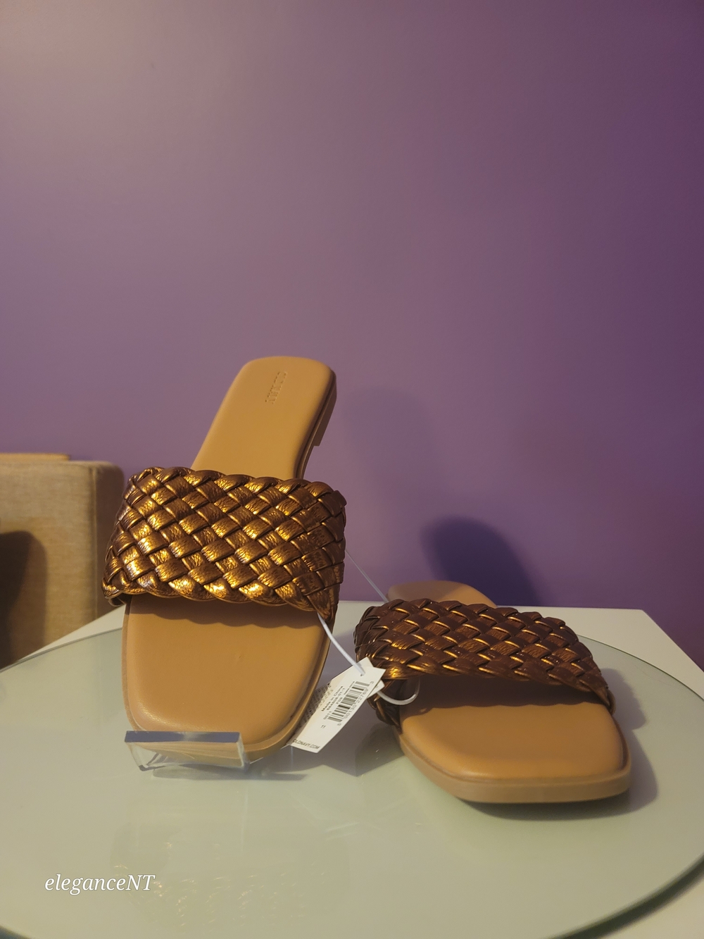 Old Navy Metallic Bronze Woven Slide Sandals - Women Sz: 11 NWT - Picture 3 of 8